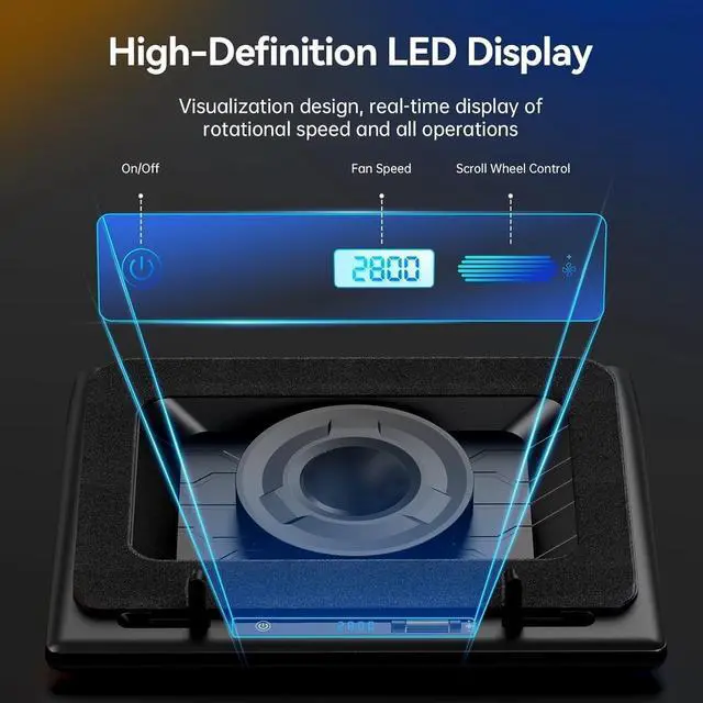 Alt view image 4 of 6 - FOR V12 Laptop Cooling Pad, Gaming Laptop Cooler Stand with 5.5inch Powerful Turbo Fan, Adjustable Speed, Touch Control, 3-Port USB A, for Fast Cooling Laptop 15.6-19in, Black (No RGB)