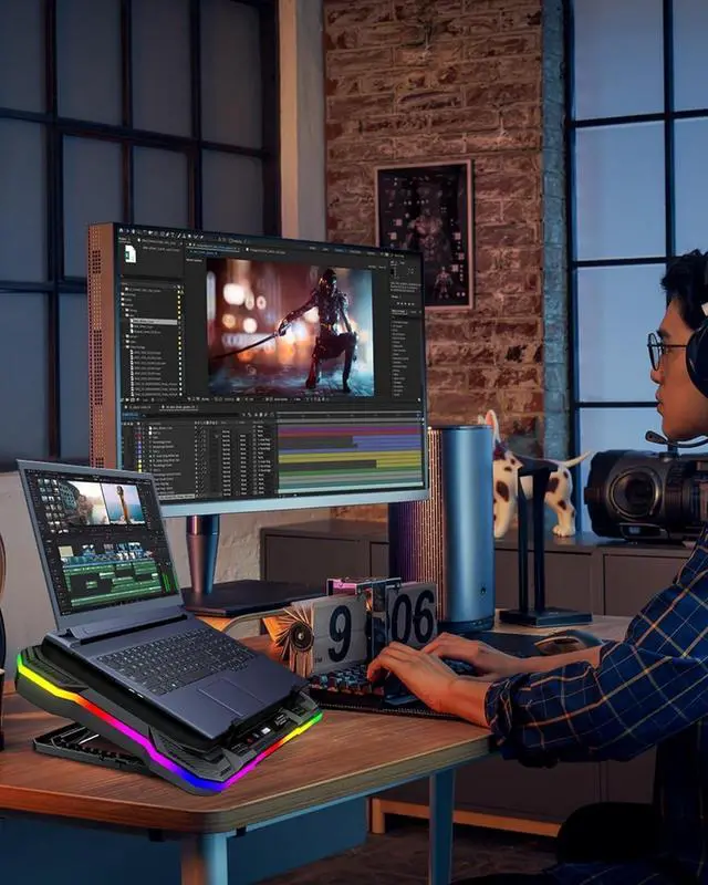 Alt view image 7 of 7 - FOR Gaming Laptop Cooling Pad with Full RGB Lights, Powerful Cooler Fan Stand for 15-19 inch Gamer Heavy Duty Laptops and PC Computers