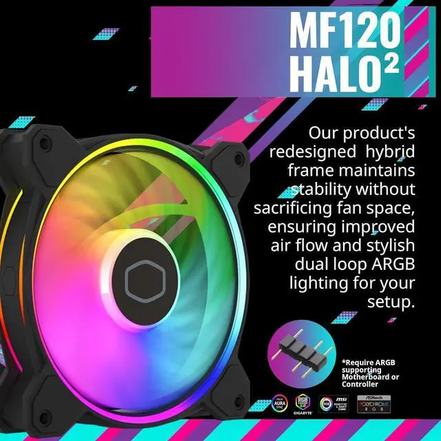 Alt view image 3 of 7 - for Hyper 212 Halo Black CPU Air Cooler, 120 Halo² PWM Fan, Dual Loop ARGB, Aluminum Top Cover, 4 Copper Heat Pipes, 154mm Tall, AMD Ryzen AM5|AM4, Intel LGA 1851|1700|1200 Brackets