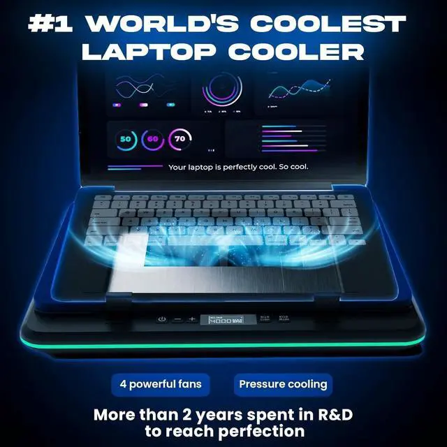 Alt view image 2 of 6 - Turbofrost - Gaming Laptop Cooling Pad - 4 Powerful Turbo Fans - 4 x 4000 RPM, Laptop Cooler 2 Power Modes USB-C/DC, Dynamic RGB, 4-Ports USB, Sealed Foam for Fast Cooling for Laptops up to 17in