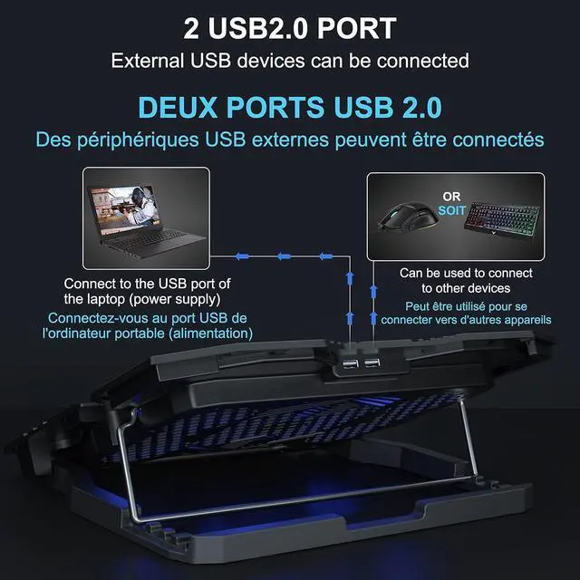 Alt view image 6 of 6 - C5 12-15.6 inch Gaming Laptop Cooler Cooling Pad | 5 Quiet Fans and LCD Screen | 2500RPM Strong Wind Designed for Gamers and Office