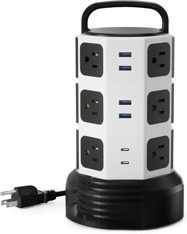 Main image of Power Strip Tower Surge Protector, 12 Outlets 6 USB (2 USB C) Charging Station, Extension Cord with Multiple Outlets, 1050J 1625W/13A Outlet Extender 6.5ft Extension Cord for Home Office