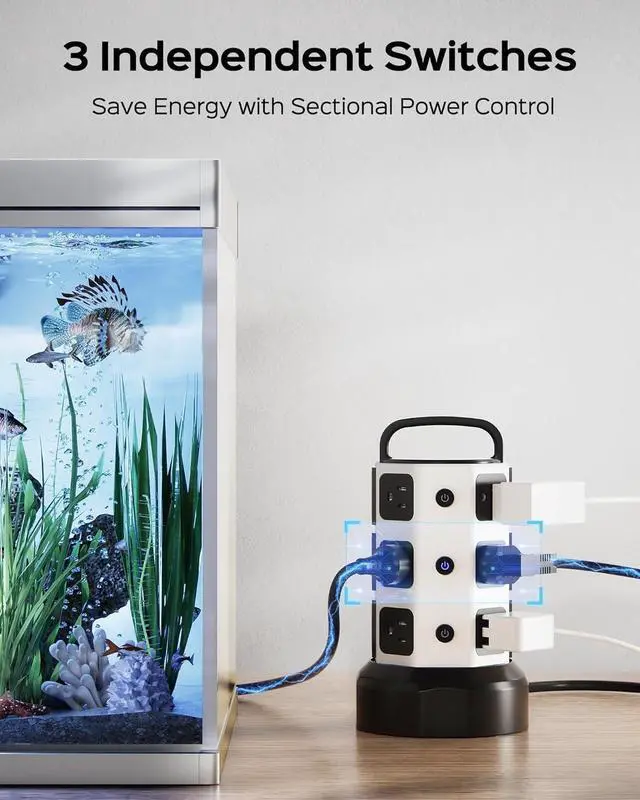 Alt view image 5 of 7 - Power Strip Tower Surge Protector, 12 Outlets 6 USB (2 USB C) Charging Station, Extension Cord with Multiple Outlets, 1050J 1625W/13A Outlet Extender 6.5ft Extension Cord for Home Office