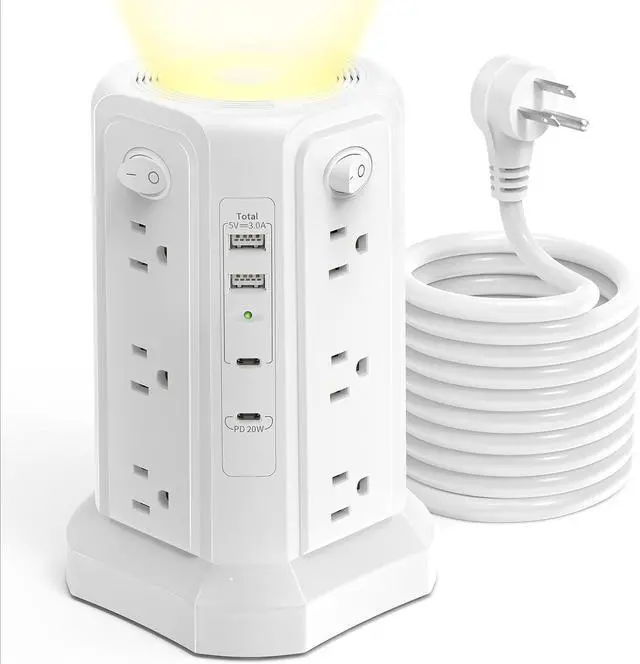 Main image of for Long Surge Protector Power Strip 16 FT Cord, PD20W USB C Power Strip Tower with Night Light, Extension Cord with Multiple Outlets with 4 USB Ports, Charging Station Home Office Essentials White