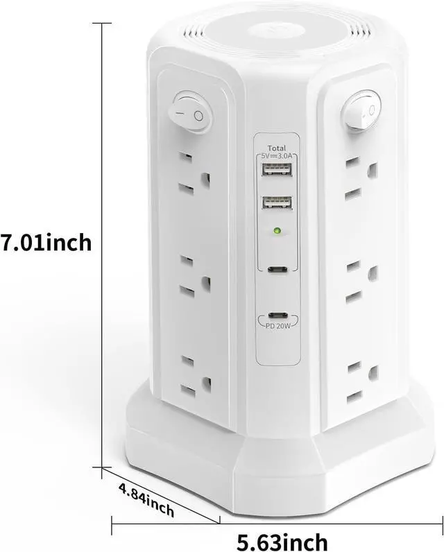 Alt view image 4 of 7 - for Long Surge Protector Power Strip 16 FT Cord, PD20W USB C Power Strip Tower with Night Light, Extension Cord with Multiple Outlets with 4 USB Ports, Charging Station Home Office Essentials White
