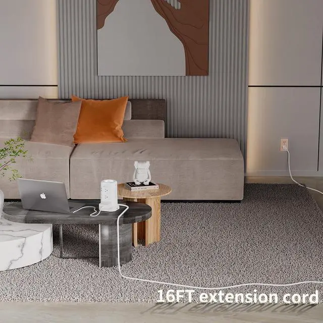 Alt view image 2 of 7 - Long Surge Protector Power Strip 16 FT Cord, PD20W USB C Power Strip Tower with Night Light, Extension Cord with Multiple Outlets with 4 USB Ports, Charging Station Home Office Essentials White