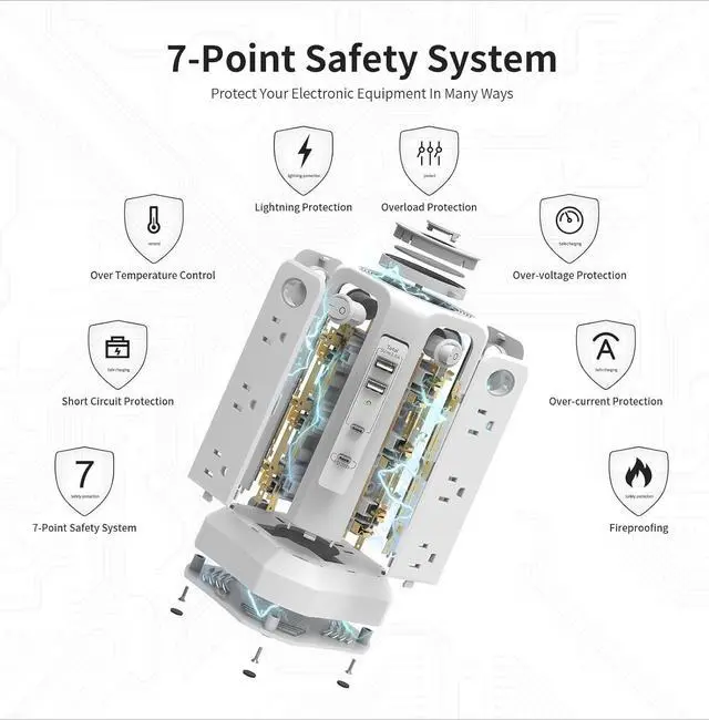 Alt view image 7 of 7 - for Long Surge Protector Power Strip 16 FT Cord, PD20W USB C Power Strip Tower with Night Light, Extension Cord with Multiple Outlets with 4 USB Ports, Charging Station Home Office Essentials White