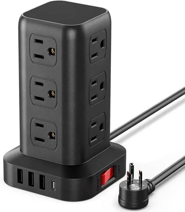 Main image of Extension Cord with Multiple Outlets, Surge Protector Power Strip Tower, 12 AC 4 USBSurge Protector Tower 6.5FT Overload Protection for Home Office
