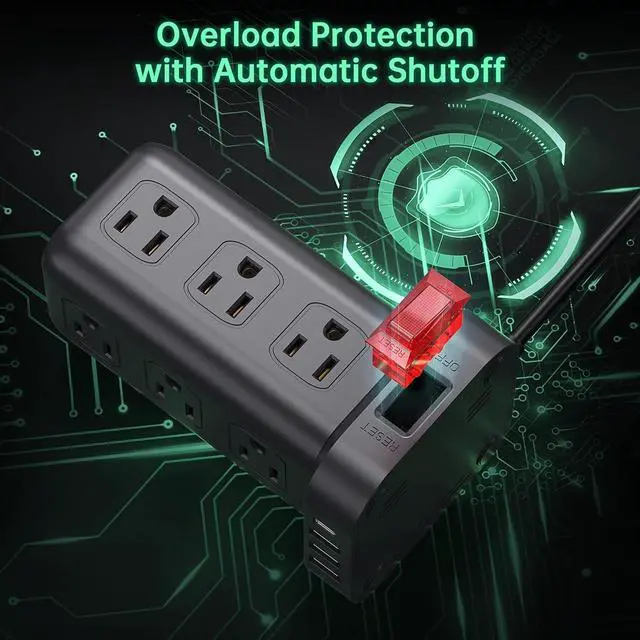 Alt view image 2 of 7 - Extension Cord with Multiple Outlets, Surge Protector Power Strip Tower, 12 AC 4 USBSurge Protector Tower 6.5FT Overload Protection for Home Office