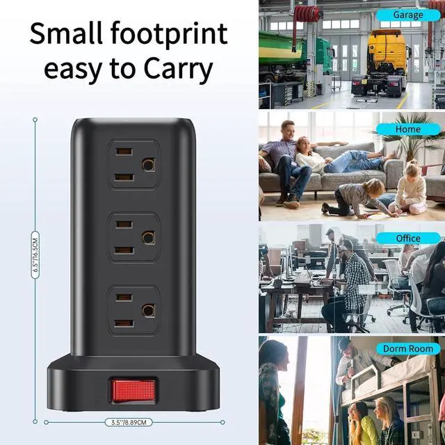 Alt view image 7 of 7 - Extension Cord with Multiple Outlets, Surge Protector Power Strip Tower, 12 AC 4 USBSurge Protector Tower 6.5FT Overload Protection for Home Office