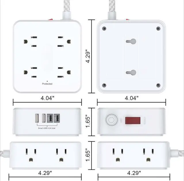 Alt view image 5 of 7 - Surge Protector Power Strip - 5Ft Braided Extension Cord with 8 Outlets with 4 USB (2 USB C) Charging Ports, Flat Plug Multi Plug Outlet Extender Charging Station for Home Office, ETL, White