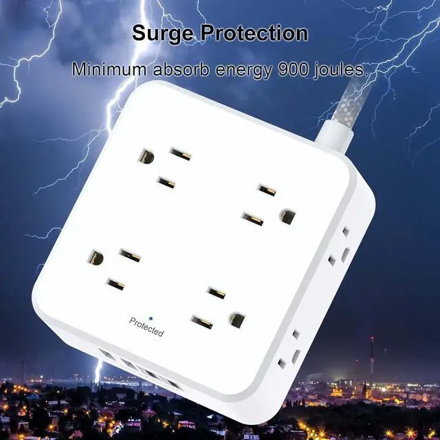 Alt view image 7 of 7 - Surge Protector Power Strip - 5Ft Braided Extension Cord with 8 Outlets with 4 USB (2 USB C) Charging Ports, Flat Plug Multi Plug Outlet Extender Charging Station for Home Office, ETL, White