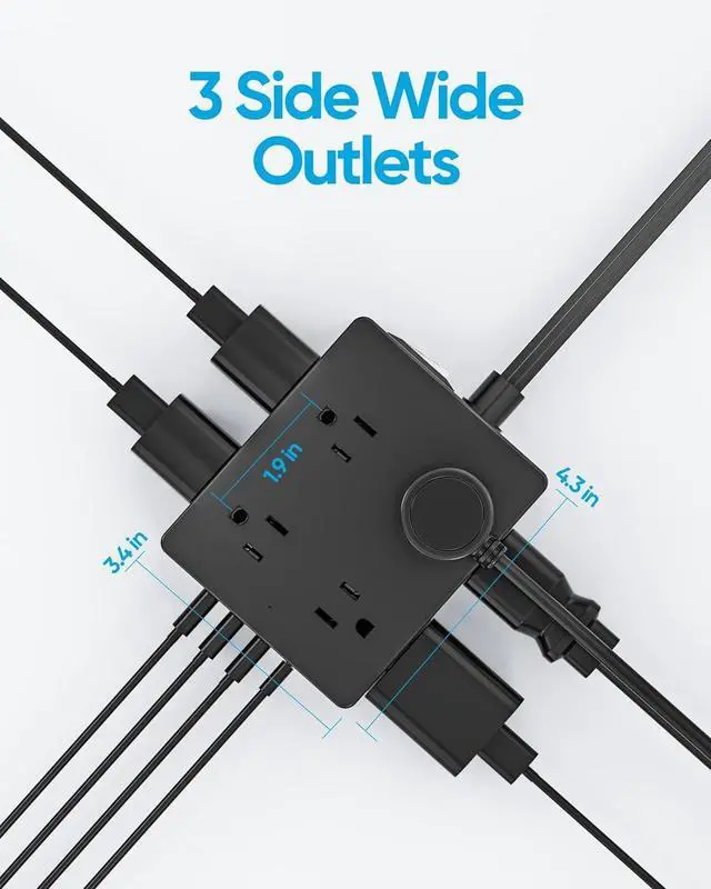 Alt view image 3 of 7 - Surge Protector Power Strip, Ultra Thin Flat Plug Extension Cord 5ft, 8 Outlets 4 USB Ports(1 USB C), Flat Wall Plug Outlet Extender, College Dorm Room Essentials, Black