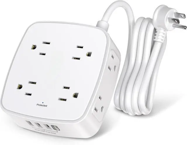 Main image of FOR6 Ft Surge Protector Power Strip - 8 Widely Outlets with 4 USB Ports, 3 Side Outlet Extender with 6 Feet Extension Cord, Flat Plug, Wall Mount, Desk USB Charging Station, ETL,White