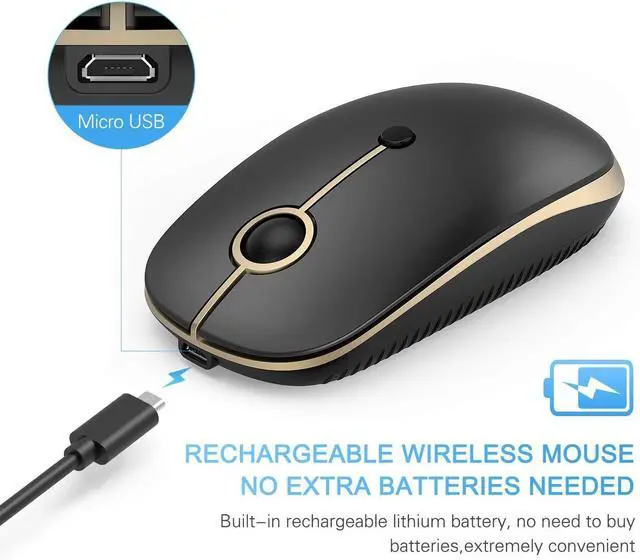 Alt view image 2 of 6 - FOR-Type C Wireless Mouse USB C Rechargeable Portable Quiet Laptop Mouse USB and Type C Receiver Dual Mode Mice for PC, Laptop, MacBook, Tablet-Black Gold