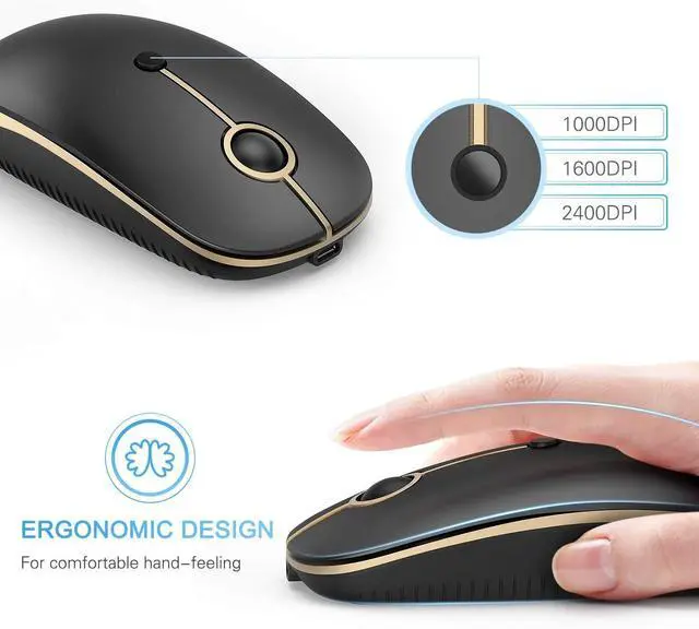 Alt view image 4 of 6 - FOR-Type C Wireless Mouse USB C Rechargeable Portable Quiet Laptop Mouse USB and Type C Receiver Dual Mode Mice for PC, Laptop, MacBook, Tablet-Black Gold