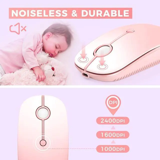 Alt view image 3 of 5 - Type C Wireless Mouse, USB C MacBook Wireless Mouse Dual Mode 2.4G Cordless Mice with Nano USB and Type C Receiver Compatible with PC, Laptop, MacBook, ipad-Gradient Pink