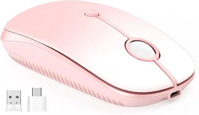 Alt view image 5 of 5 - Type C Wireless Mouse, USB C MacBook Wireless Mouse Dual Mode 2.4G Cordless Mice with Nano USB and Type C Receiver Compatible with PC, Laptop, MacBook, ipad-Gradient Pink