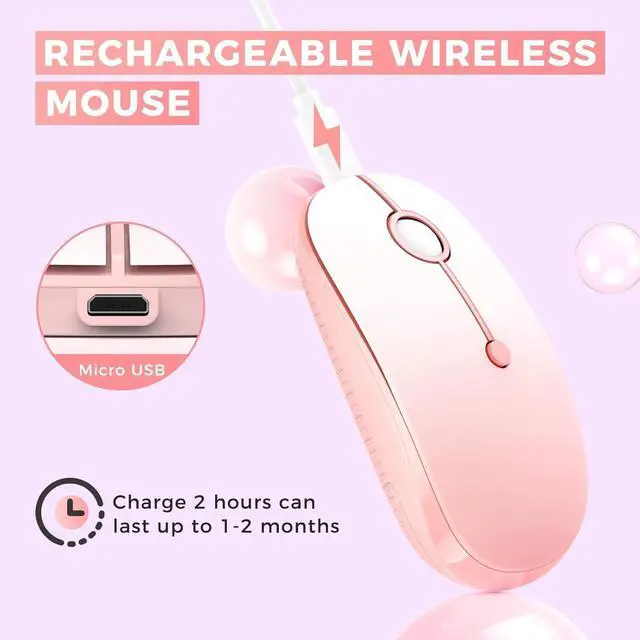Alt view image 4 of 5 - Type C Wireless Mouse, USB C MacBook Wireless Mouse Dual Mode 2.4G Cordless Mice with Nano USB and Type C Receiver Compatible with PC, Laptop, MacBook, ipad-Gradient Pink