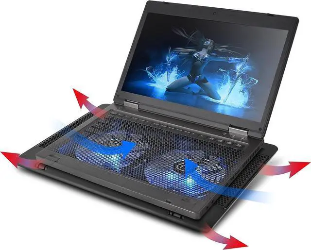 Alt view image 6 of 6 - for  Massive 14 Steel Mesh Panel Dual 140mm Blue LED Fan Adjustable Speed Control 10"-17" Laptop Notebook Cooling Pad CL-N001-PL14BU-A,Black