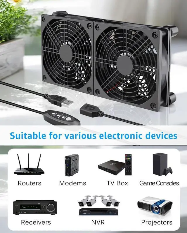 Alt view image 5 of 6 - Dual 120mm 5V USB Fans, 102CFM Big Airflow Fan Cooling for Router TV Box Micro Computer and Other Electronics