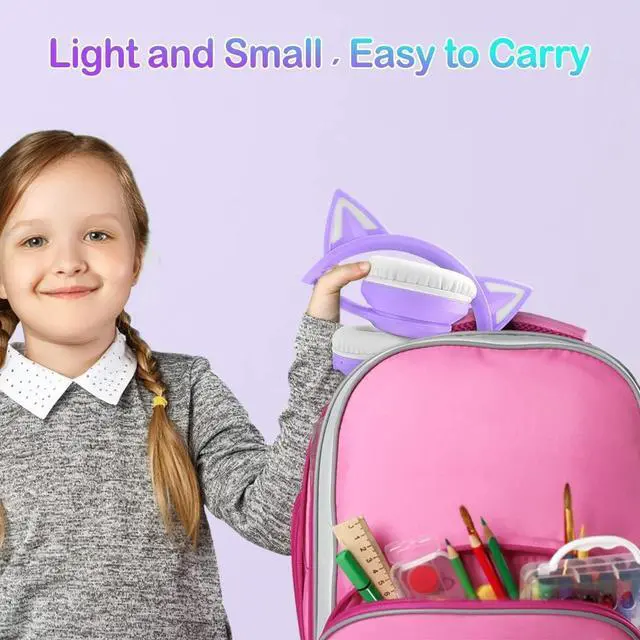 Alt view image 5 of 5 - Bluetooth 5.4 Kids Headphones with Case - RGB LED Light Up Cat Ears Foldable Adjustable Over Ear Headphone Support Wireless or 3.5mm Wired Mode for Toddler & Girls & Boys Teens