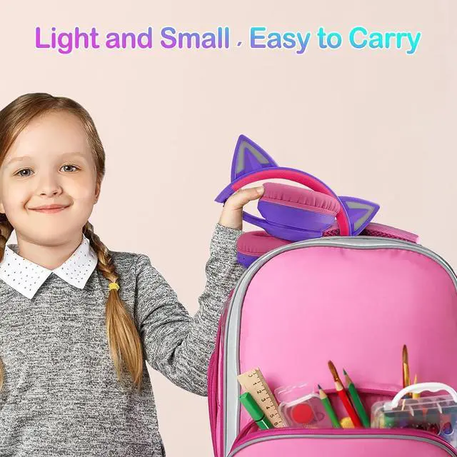 Alt view image 5 of 5 - Bluetooth 5.4 Kids Headphones with Case - RGB LED Light Up Cat Ears Foldable Adjustable Over Ear Headphone Support Wireless or 3.5mm Wired Mode for Toddler & Girls & Boys Teens