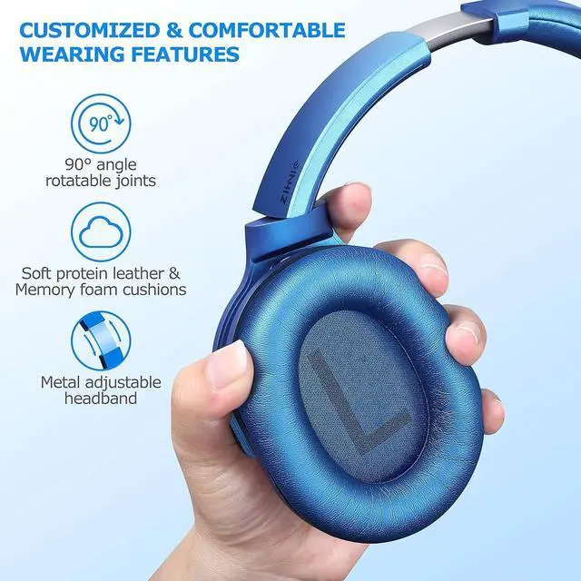 Alt view image 2 of 6 - FOR Noise Cancelling Headphones, 40H Playtime Wireless Bluetooth Headset with Deep Bass Hi-Fi Stereo Sound,Over-Ear Headphone,Comfortable Earpads for Travel/Home/Office (Blue)
