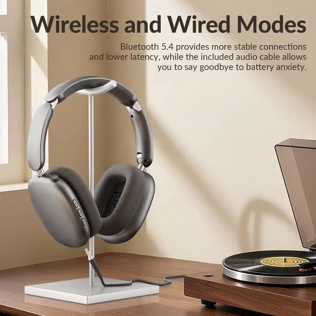 Alt view image 5 of 5 - Y02 Active Noise Cancelling Headphones,60H Battery,5 EQ Music Modes,Hi-Res Audio,Deep Bass,Foldable Wireless Over Ear Bluetooth 5.4 Headset,Breathable Leather Earpads (Grey)