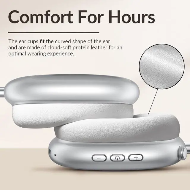 Alt view image 2 of 5 - Y02 Active Noise Cancelling Headphones,60H Battery,5 EQ Music Modes,Hi-Res Audio,Deep Bass,Foldable Wireless Over Ear Bluetooth 5.4 Headset,Breathable Leather Earpads (Silver)