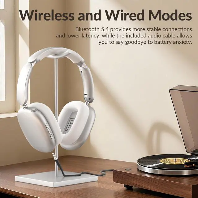 Alt view image 5 of 5 - Y02 Active Noise Cancelling Headphones,60H Battery,5 EQ Music Modes,Hi-Res Audio,Deep Bass,Foldable Wireless Over Ear Bluetooth 5.4 Headset,Breathable Leather Earpads (Silver)