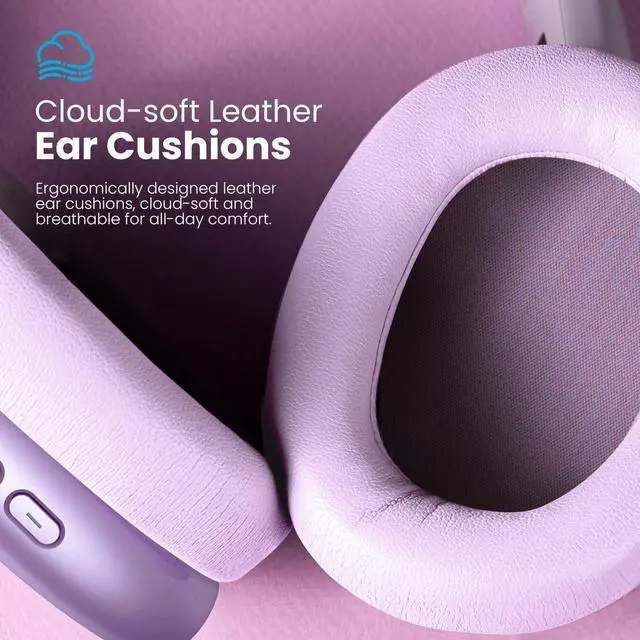 Alt view image 2 of 4 - Y01 Wireless Over Ear Headphones, Noise Canceling Bluetooth 5.3 Headphones with Microphones,Hi-Res Audio,48H Playtime,Foldable,Breathable Soft Earpads for iOS/Android/Samsung/PC-Purple