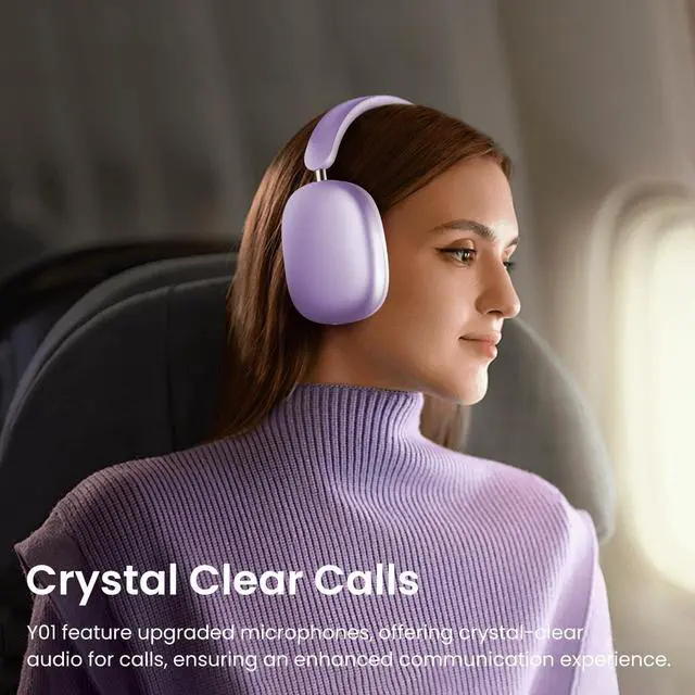 Alt view image 4 of 4 - Y01 Wireless Over Ear Headphones, Noise Canceling Bluetooth 5.3 Headphones with Microphones,Hi-Res Audio,48H Playtime,Foldable,Breathable Soft Earpads for iOS/Android/Samsung/PC-Purple