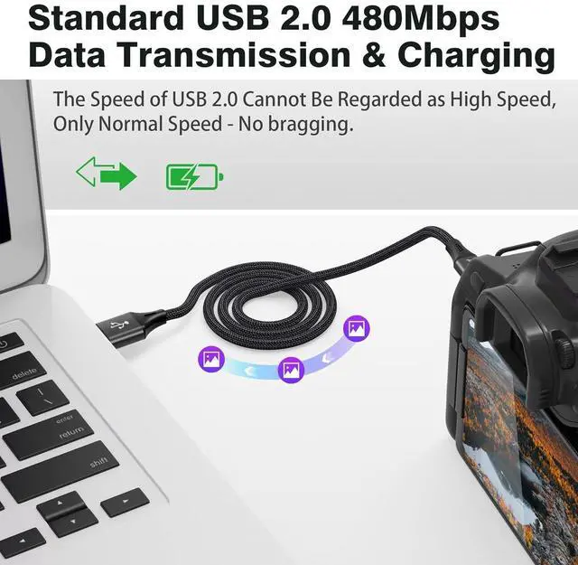 Alt view image 2 of 5 - FOR1ft Mini USB Cable, Braided Durable USB-A to Mini-B Charger Charging Cord for TI-84, Garmin GPS, Go-Pro Hero 4 3 2 HD, PS3 Controller, Canon Camera, Blue Yeti Microphone, Black