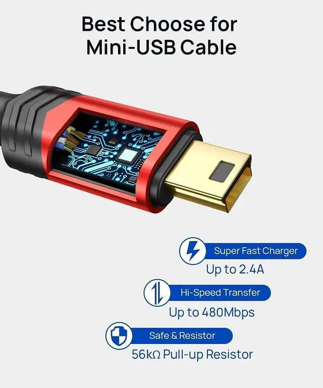 Alt view image 5 of 5 - Mini USB Cable[2-Pack 3.3ft+3.3ft] USB 2.0 Type A to Mini B Fast Charging Braided Cord Compatible with Blue Yeti Microphone Garmin Nuvi GPS 50 55 Ti-84 Plus CE Canon Rebel t7 Camera Go pro Red
