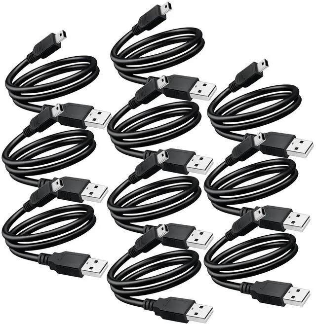 Main image of 10 Pack USB 2.0 A to Mini 5 pin B Cable for External HDDS/Camera/Card Readers/MP3 Player-Black -35cm(1 feet)