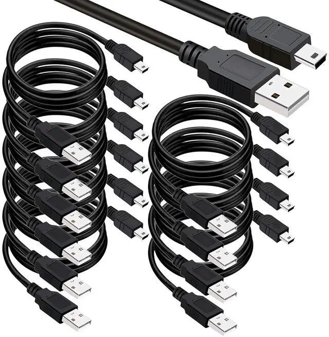 Main image of USB 2.0 A to Mini 5 pin B Cable for External HDDS/Camera/Card Readers/MP3 Player-Black (10 Pack 3 Feet)