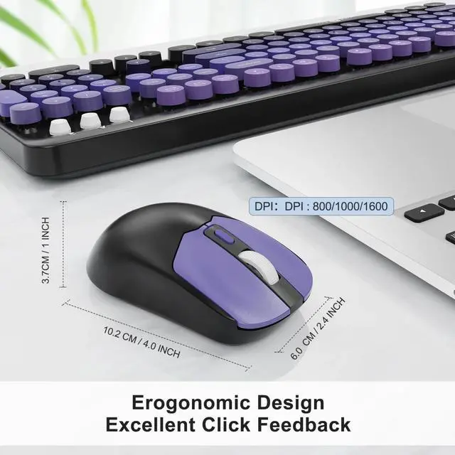 Alt view image 4 of 5 - Wireless Keyboard and Mouse Combo, 2.4GHz Colorful Cute Round Keycaps Keyboard for Office Computer PC Desktops Laptop (Purple Black)