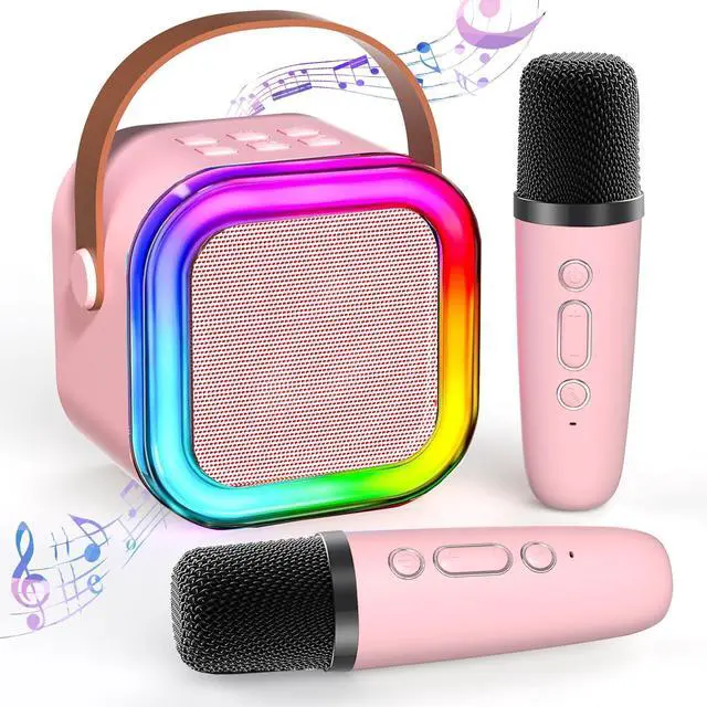 Main image of Mini Karaoke Machine for Kids Ages 2-12, Portable Bluetooth Karaoke Speaker with LED Party Lights & 2 Wireless Microphones, Perfect Birthday & Holiday Toys Gifts for Girls Boys (Pink)