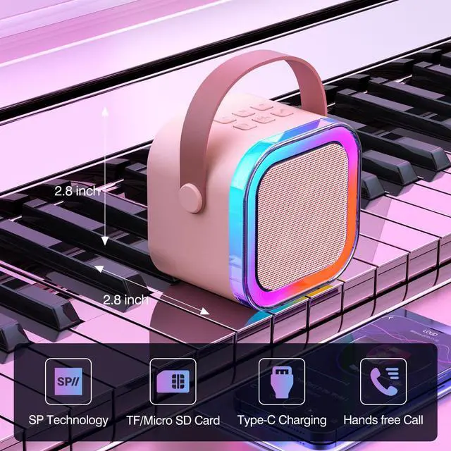 Alt view image 2 of 7 - Mini Karaoke Machine for Kids Ages 2-12, Portable Bluetooth Karaoke Speaker with LED Party Lights & 2 Wireless Microphones, Perfect Birthday & Holiday Toys Gifts for Girls Boys (Pink)
