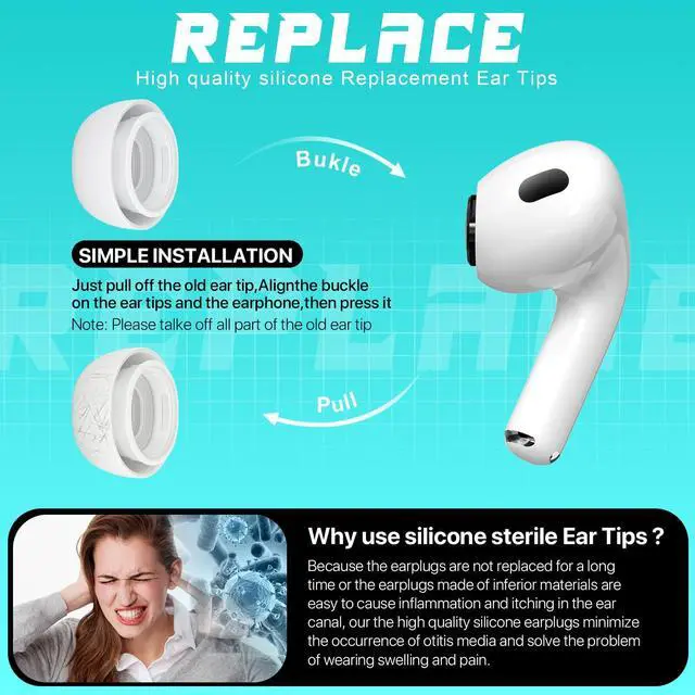 Alt view image 6 of 7 - [4 Pairs] Replacement Ear Tips for AirPods Pro 2nd/1st Generation with Noise Reduction Holes, Silicone Ear Tips for Airpods Pro with Portable Storage Box and Cleaning Pen (XS/S/M/L)