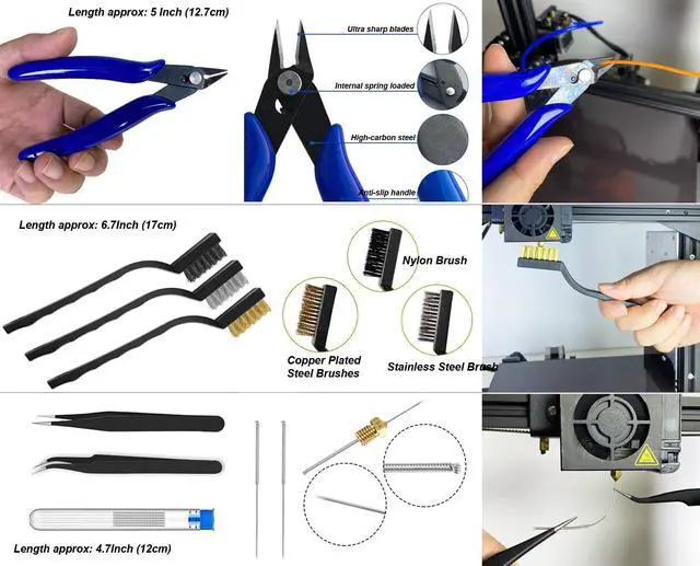Alt view image 6 of 7 - Abourt 124Pcs 3D Printing Accessory Tools with Tool Bag for 3D Printer Modeler Basic Tools Diverse 3D Print Nozzle Cleaning Kit Mini Rotary Tool 3D Printer Tools for Remove/Trim and Finish 3D Print