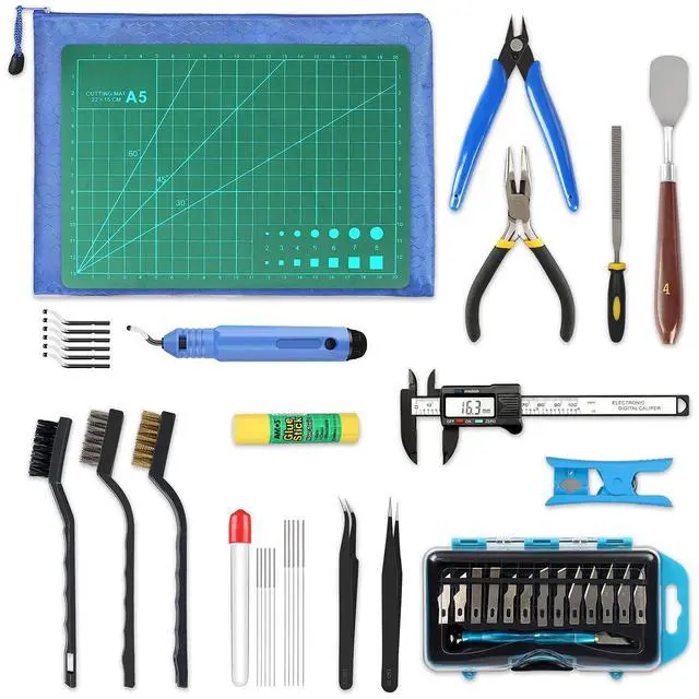 Main image of 45 Pieces 3D Printer Tools Kit, 3D Printing Accessory Includes Deburring Tool, Digital Caliper, Art Knife Set, Tube Cutter, Storage Bag Suitable for 3D Print Removing, Cleaning, Finishing