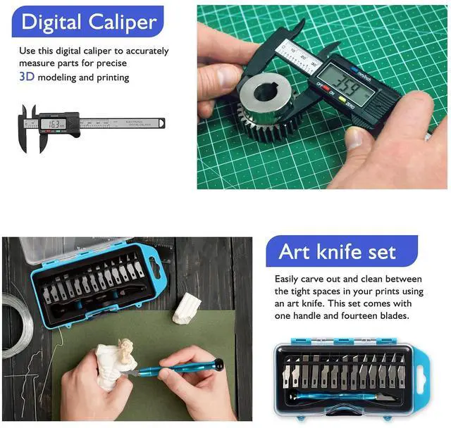 Alt view image 3 of 7 - 45 Pieces 3D Printer Tools Kit, 3D Printing Accessory Includes Deburring Tool, Digital Caliper, Art Knife Set, Tube Cutter, Storage Bag Suitable for 3D Print Removing, Cleaning, Finishing