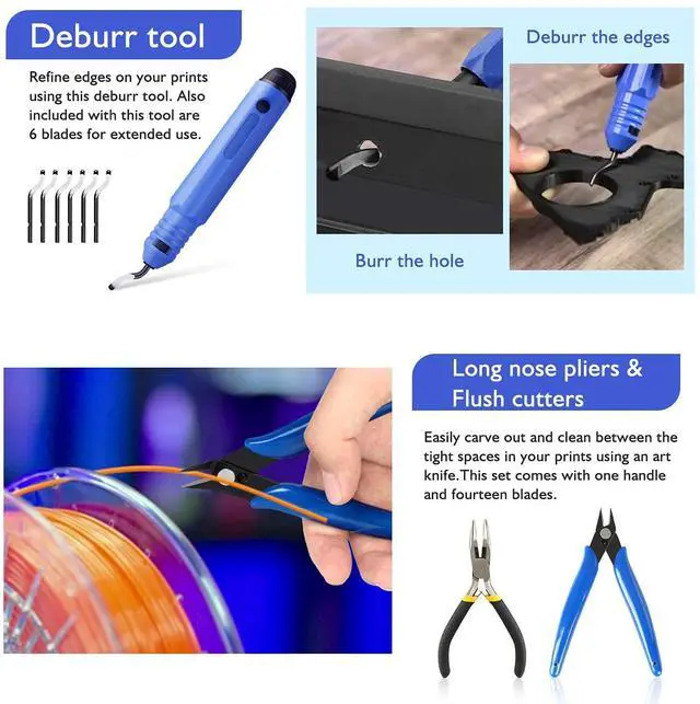 Alt view image 7 of 7 - 45 Pieces 3D Printer Tools Kit, 3D Printing Accessory Includes Deburring Tool, Digital Caliper, Art Knife Set, Tube Cutter, Storage Bag Suitable for 3D Print Removing, Cleaning, Finishing