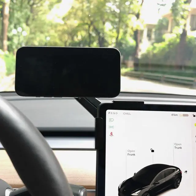 Alt view image 2 of 7 - Abourt Tesla Model Y/Model 3 Accessories Phone Mount for MagSafe,Car Phone Holder Mount for Tesla 3/Y/S/XStrongest Magnet Power Fits All Phones - with Magnetic Ring (Black Magnetic Regular Model)