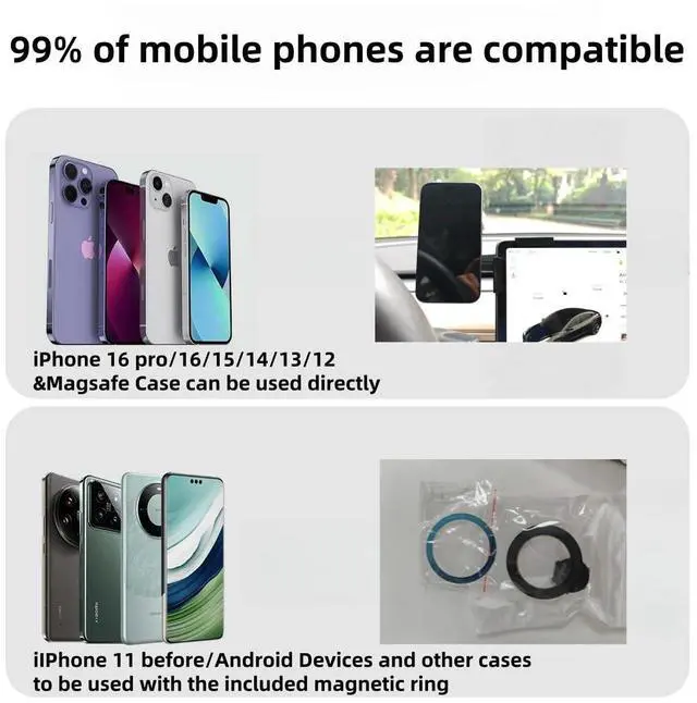 Alt view image 5 of 7 - Abourt Tesla Model Y/Model 3 Accessories Phone Mount for MagSafe,Car Phone Holder Mount for Tesla 3/Y/S/XStrongest Magnet Power Fits All Phones - with Magnetic Ring (Black Magnetic Regular Model)