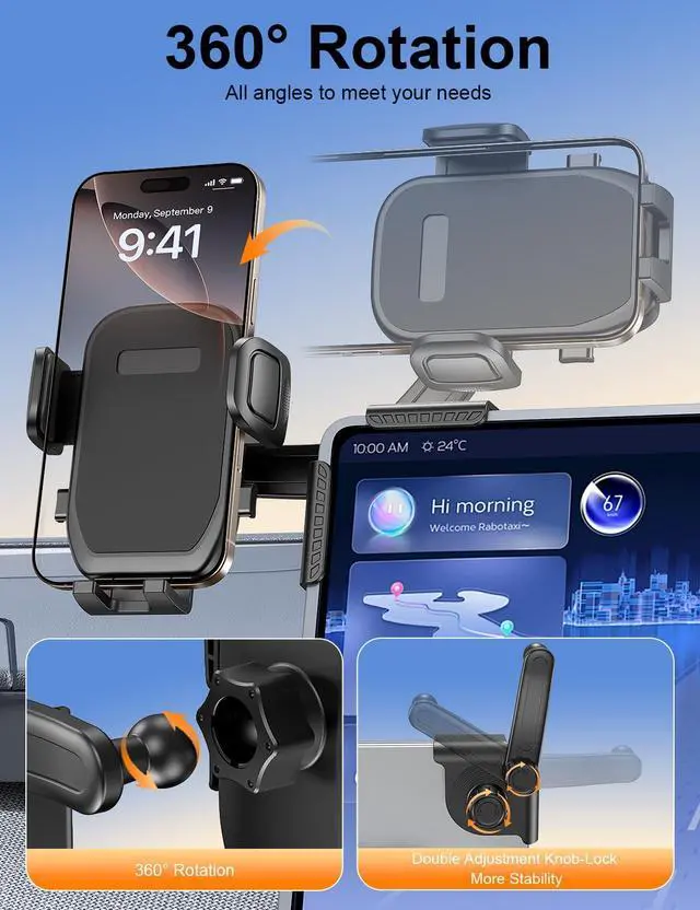 Alt view image 5 of 7 - Tesla Phone Mount, 360° Adjustable Universal Tesla Model Y Accessories, Phone Holders for Your car for Tesla Model 3/Y/S/X/Cybertruck Screen, Non-Adhesive for Car Phone Holder Fits All Phone