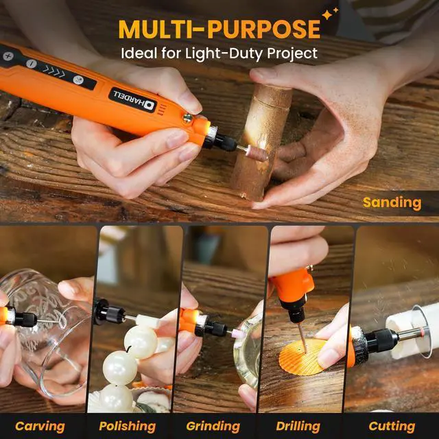 Alt view image 7 of 7 - Abourt Mini Cordless Rotary Tool, 5-Speed and USB Charging Rotary Tool Kit with 69 Accessories, Multi-Purpose 3.7V Power Rotary Tool for Sanding, Polishing, Drilling, Etching, Engraving, DIY Crafts