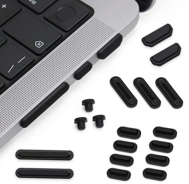 Main image of Abourt 21 Pcs Anti Dust Dirt Plug Cups Set for 2024-2021 MacBook Pro 14.2 inch 16.2 inch M4 M3 M2 M1 Pro/Max (A3112/A3185/A3401/A3186/A3403) Accessory Silicone Anti Dirt Protective Cover (Black)